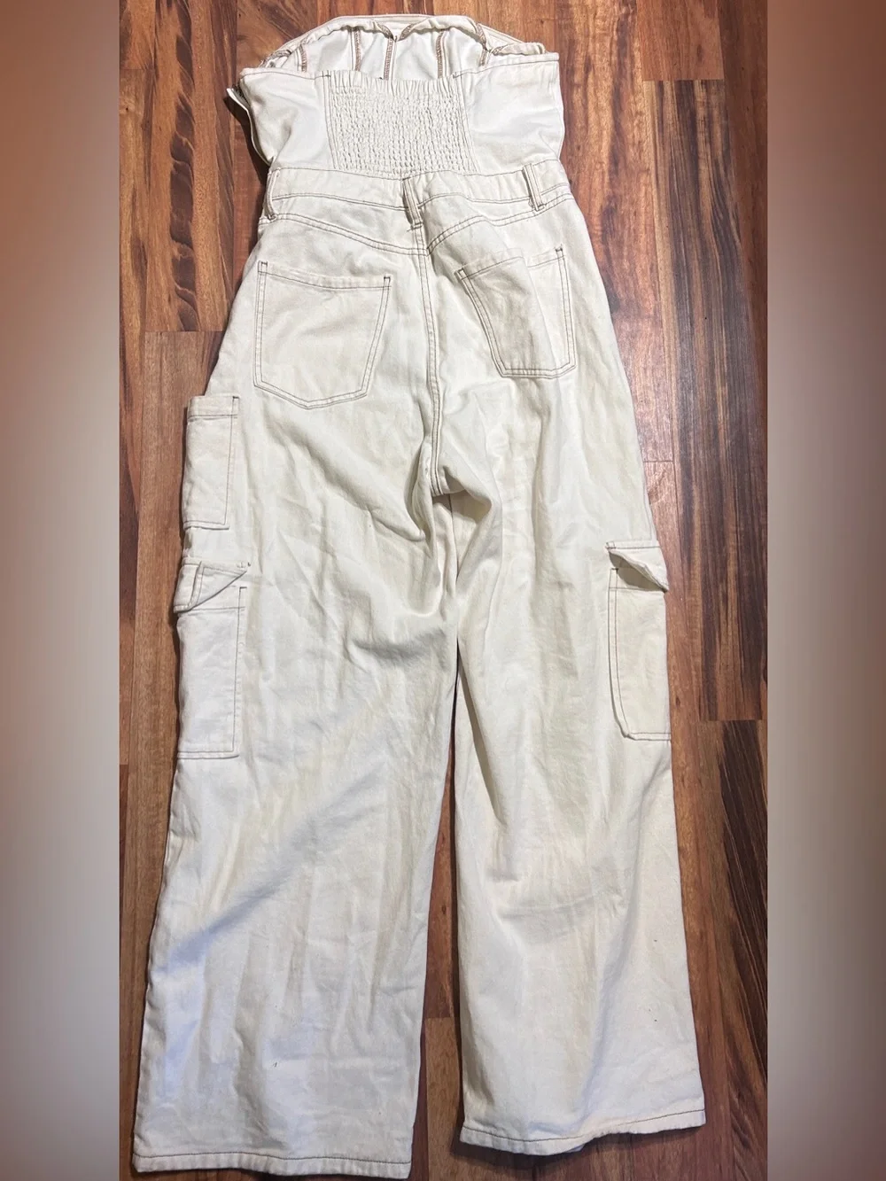 Wild Fable Women's Tube Cargo Cream Denim Jumpsuit